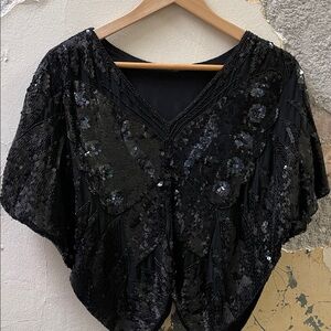 Silk Beaded Sequined Vintage Butterfly Top